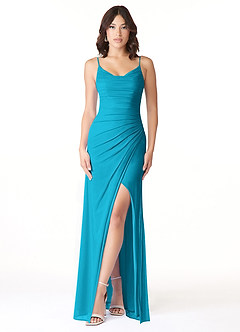 Azazie Deandra Bridesmaid Dresses Jade Mermaid Pleated Mesh Dress image1