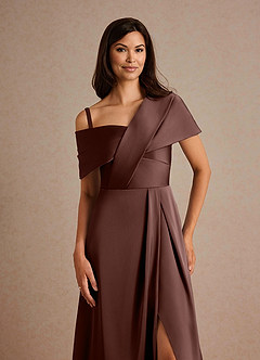 Azazie Milton Vestidos para mãe da noiva Vestido Café Expresso de Cetim elástico de Linha A com Plissado image3