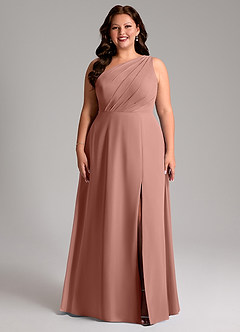 Azazie Phaedra Bridesmaid Dresses Cedar Rose A-Line One Shoulder Chiffon Dress image9