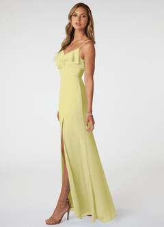 Azazie Natalia Brautjungfernkleider A-Linie Chiffon Kleid Zitronensorbet image3