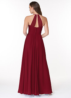 Azazie Ginger Bridesmaid Dresses Burgundy A-Line Halter Pleated Chiffon Dress image2