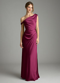 Azazie Emerson Bridesmaid Dresses Red Plum Mermaid Off the Shoulder Stretch Satin Dress image3
