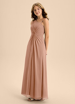 Azazie Brooke Junior Abito A-Line in Chiffon Spacco Laterale Champagne Rosa image6