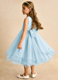 Azazie Lass Robe Demoiselle D'honneur Fillette Robe Trapèze en Tulle Arc Bleu Ciel image3