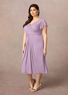 Azazie Vera Mother of the Bride Dresses Wisteria A-Line V-Neck Pleated Mesh Dress image2
