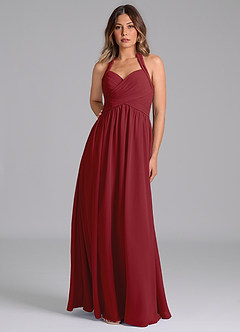 Azazie Darlyn Bridesmaid Dresses Pomegranate A-Line Pleated Chiffon Dress image5