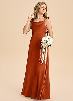 Azazie Gumdrop Junior Burnt Orange Empire Pleated Stretch Satin Dress image4