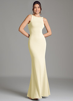 Azazie Gwen Brautjungfernkleider Meerjungfrau-Linie Plissee Premium Stretch Jersey Kleid Zitronensorbet image3