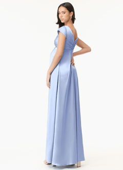 Azazie Allessia Maternity Bridesmaid Dresses A-Line Pleated Stretch Satin Floor-Length Dress image4