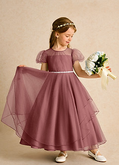 Azazie Duckie Flower Girl Dresses Amethyst Ball-Gown Pleated Tulle Dress image3