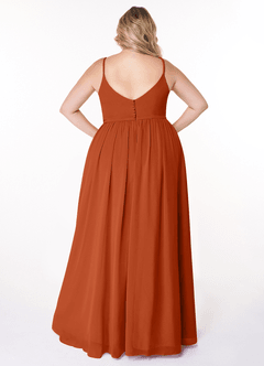 Azazie Rayna Bridesmaid Dresses Burnt Orange A-Line V-Neck Pleated Chiffon Dress image8