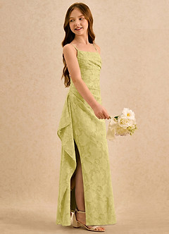 Azazie Cannoli Girls Formal Flower Girl Dresses Canary A-Line Pleated Floral Burnout Dress image4