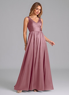 Azazie Keyla Final Sale Vintage Mauve A-Line Pleated Stretch Satin Dress image6