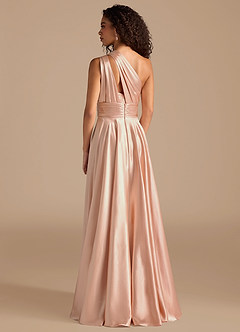 Azazie Charlize Bridesmaid Dresses English Rose A-Line One Shoulder Metallic Satin Dress image4