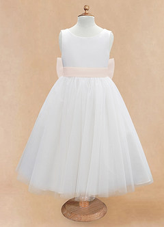 Azazie Kavi Flower Girl Dresses Ivory Rose Petal A-Line Bow Matte Satin Dress image7