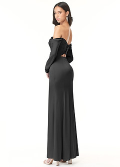 Azazie Hallie Bridesmaid Dresses Black Sheath Off-The-Shoulder Long Sleeve Stretch Satin Convertible Dress image6