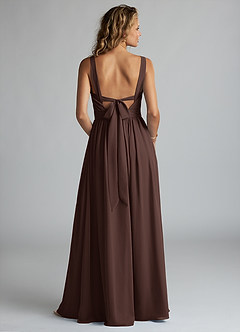 Azazie Aziza Robes de demoiselle d'honneur Robe Trapèze en Mousseline de soie Col V plissé Ganache image4