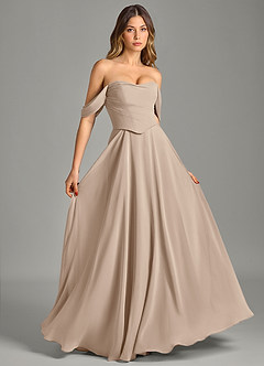 Azazie Chelsey Brautjungfernkleider Wandelbar A-Linie Schulterfrei Chiffon Kleid Taupe image5
