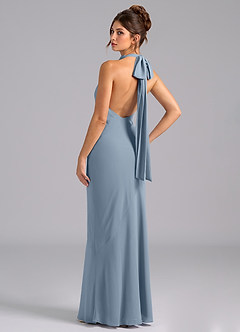 Azazie Velli Bridesmaid Dresses Dusty Blue Mermaid Bow Chiffon Dress image7