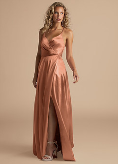 Azazie Davis Bridesmaid Dresses Bronzer A-Line Pleated Metallic Satin Dress image5