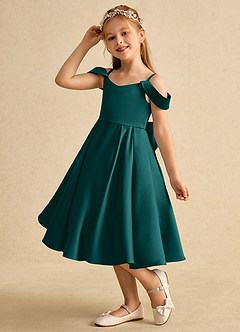 Azazie Favia Flower Girl Dresses Peacock A-Line Off the Shoulder Matte Satin Dress image6