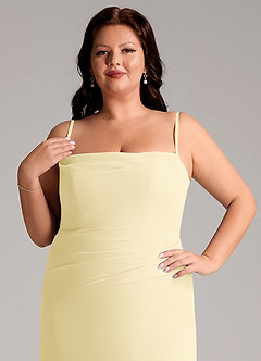 Azazie Leonis Robes de demoiselle d'honneur Robe Fourreau Convertible en Mousseline de soie Sans bretelles Sorbet Citron image15