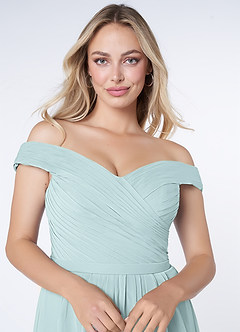 Azazie Audrianna Bridesmaid Dresses Mist A-Line Off-The-Shoulder Gathered Chiffon Convertible Dress image5