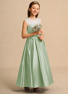 Azazie Candy Girl Abiti da Ragazza di Fiori Abito Principessa in Raso Opaco Fiocco Verde Salvia image5