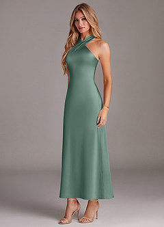 Azazie Doretta Bridesmaid Dresses Eucalyptus Mermaid Pleated Stretch Satin Dress image4