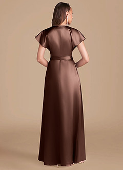 Azazie Nico Bridesmaid Dresses Espresso A-Line Pleated Metallic Satin Dress image4