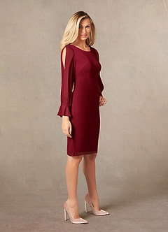 Azazie London At-home Try On Dresses Burgundy Sheath Mesh Dress image6