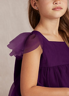 Azazie Kalio Robe Demoiselle D'honneur Fillette Robe Trapèze en Tulle avec manches Grain De Raisin image3