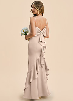 Azazie Lioren Junior English Rose Sheath Bow Stretch Satin Dress image4