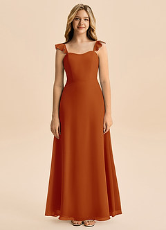 Azazie Mavie Junior Abito A-Line in Chiffon Increspato Paprika image4