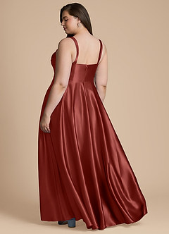 Azazie Shaude Brautjungfernkleider A-Linie Plissee Metallischer Satin Kleid Terrakotta image9