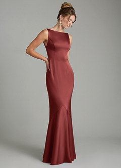 Azazie Tamera Bridesmaid Dresses Terracotta Mermaid Pleated Stretch Satin Dress image7