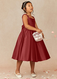 Azazie Cutie Pie Flower Girl Dresses Rust A-Line Pleated Matte Satin Dress image1