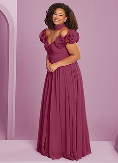 Barbie ♥ Azazie Brautjungfernkleider Wandelbar A-Linie Schulterfrei Chiffon Kleid Maulbeerrot image14