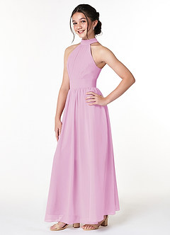 Azazie Iman Junior Candy Pink A-Line Pleated Chiffon Dress image3