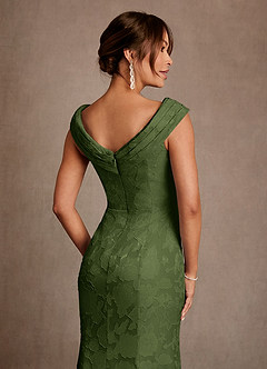 Azazie Aberdeen Mother of the Bride Dresses Olive Sheath Pleated Floral Burnout Dress image6