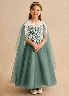 Azazie Dandelion Flower Girl Dresses Eucalyptus Ball-Gown Lace Dress image7