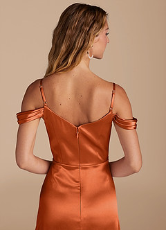 Azazie Ocean Abiti da Damigella Abito A-Line in Raso Metallizzato a Spalla Scoperta Arancia Bruciata image5