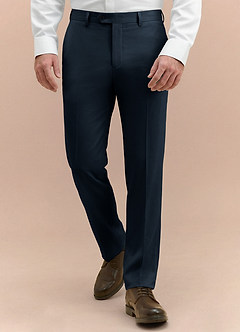 front Vincent Navy Blue Structured High Stretch Dress Pants