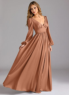 Azazie Norah Brautjungfernkleider A-Linie Stretch-Satin Kleid Bronzer image3