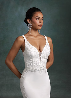 Azazie Sabrina Vestidos de novia Vestido Diamante Blanco de Satén con cara trasera de crepé de Corte Sirena image6