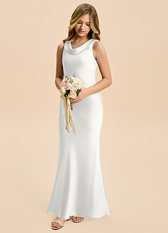 Azazie Rylina Junior Meerjungfrau-Linie Stretch-Satin Kleid Weiß image1