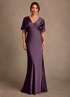 Azazie Dosia 신부의 어머니 드레스 쉬스 주름진 스트레치 새틴 플로어 길이 드레스 image1