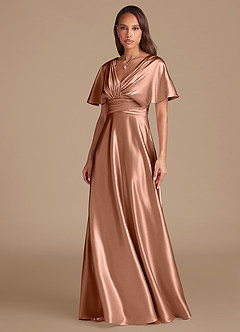 Azazie Pamela Bridesmaid Dresses Bronzer A-Line Pleated Metallic Satin Dress image6