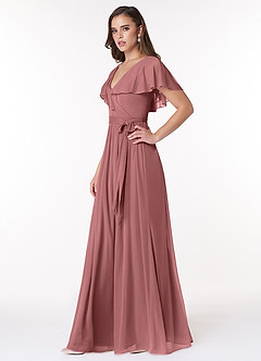Azazie Jael Bridesmaid Dresses Desert Rose A-Line V-Neck Mesh Dress image3