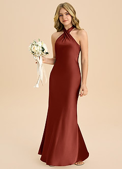 Azazie Chickie Junior Robe Fourreau en Satin extensible Plissée Terracotta image4